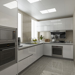 高光沢カラーガラス製モジュール式キッチンキャビネット扉（引き出しバスケットとアルミハンドル付き）モダンキッチンアイランドユニット - Product Image 6