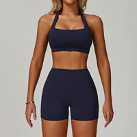 Ensemble de yoga 2 pièces extensible et ajusté : Soutien-gorge de sport dos échancré à col carré et short de sport sculptant le ventre et rehausseur de fesses