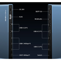 Station d'accueil USB-C en alliage d'aluminium 15 ports, écran 4K 60Hz, USB 3.1 Gen2, Gigabit Ethernet