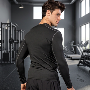 CUSTOM Front Logo Breathable Solid <b>Compression</b> <b>Long</b> <b>Sleeve</b> <b>Shirt</b> Boys Student Sports Training Jogging Sportswear Top Skinny Fit - Product Image 3