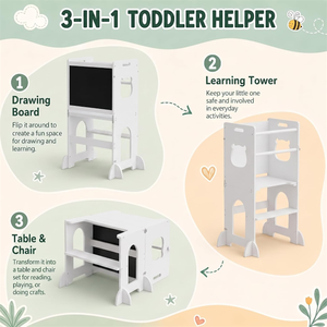 Wholesale <b>Foldable</b> Montessori Learning Tower 4-in-1 Toddler Kitchen <b>Step</b> Stool with Blackboard - Product Image 3