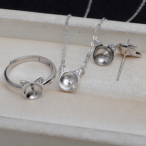Ensemble pendentif et bague en argent S925, oreilles de chat, pain en forme d'oreille de chat cuit à la vapeur avec perle, bijoux de personnalité pour femmes, trouvailles de bijouterie DIY - Product Image 2