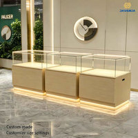 Vitrine de musée pour bijoux en jade, couleur grain de bois, vitrine rectangulaire en verre de haute qualité, éclairage LED, écologique, étanche