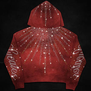 Designer Haute Qualité Logo Personnalisé Double Fermeture Éclair Perle Cristal Diamant Effet Délavé Fermeture Éclair Surdimensionnée Imprimé Strass Automne 100% Coton - Product Image 2