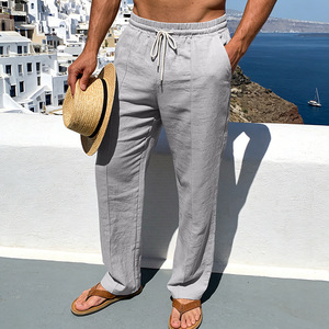 <b>Men</b> <b>Linen</b> <b>Pants</b> Vertical Stripes Lightweight Drawstring Casual Beach Outdoor Wear - Product Image 2