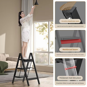 Escalera Plegable de 3 Peldaños, Antideslizante, con Pedal Ancho, Capacidad de 330 lb, Acero al Carbono, Multifuncional, con Estante de Almacenamiento y Soporte para Macetas - Product Image 5