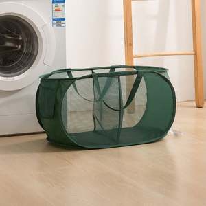 Foldable Laundry Basket Mesh Light Weight Easy to Carry Clothes Hampers for Laundry Dorm Toys Travel <b>Grey</b> - Product Image 4
