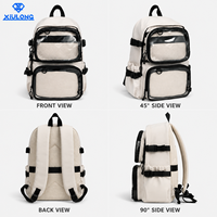 Sac à dos en nylon confortable avec fermeture éclair antivol, sangle d'épaule à coussin d'air, poche avant transparente, design léger, sac à dos pour étudiants