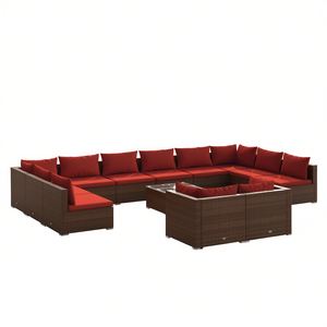 Ensemble de salon de jardin en rotin PE brun 10 places, mobilier d'extérieur au design contemporain, résistant aux intempéries - Product Image 1