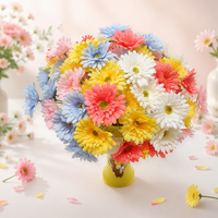 Tanaman Dekorasi Rumah & Hotel dari Bahan Plastik Sutra Gerbera Tiga Tangkai Buatan