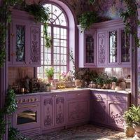 Meubles de cuisine sur mesure, buffet intégré mural en bois massif laqué, personnalisation complète pour villa