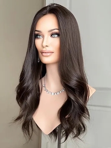 Venta al por mayor de pelucas médicas de cabello humano con cutícula alineada rusa 100% ondulado suelto de color marrón oscuro Peluca de encaje completo con base de seda PU - Product Image 5