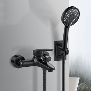 Miscelatore per <span class=keywords><strong>Doccia</strong></span> e Vasca da Bagno a Parete in Acciaio Inox 304 Nero Opaco di Qualità Alberghiera con Doppia Uscita e Nucleo in Ceramica per Massaggio a Pioggia - Product Image 1