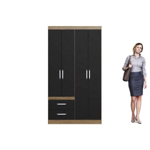 Armario Independiente de Estilo Moderno ESSENTIAL, 4 Puertas, 2 Cajones, Mueble de Dormitorio, Madera Aglomerada/Color Negro Brasileño - Product Image 5