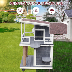 Casa para Gatos al Aire Libre, Caseta para Gatos de 2 Pisos para Gatos Silvestres, Refugio para Gatos de Madera Resistente a la Intemperie con Puerta de Escape - Product Image 5