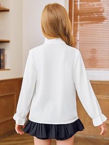 เสื้อนักเรียนหญิงคอตั้ง แขนยาว ลายกลีบบัว สีขาว ลดราคา - Product Image 3