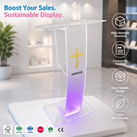Atril de Acrílico Transparente con Iluminación LED, Plataforma de Acrílico, Podio, Púlpito para Iglesia o Escuela