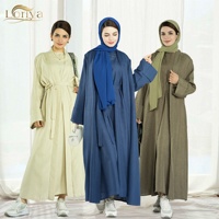 Promotion : Abaya élégante en lin texturé à 8,8 $ – Cardigan musulman pour femme, style turc, vêtement islamique modeste, style Dubaï (Abaya uniquement)