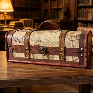 Boîte cadeau en <span class=keywords><strong>bois</strong></span> pour vin, design carte du monde, avec poignée et couvercle, style vintage, pour une <span class=keywords><strong>bouteille</strong></span>, avec ficelle – Offre spéciale - Product Image 4