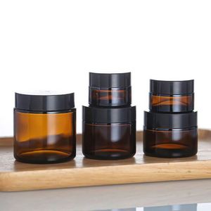 Brown Glass Cream Jars 5g-100g Empty Wide Mouth Face Cream Eye Cream <b>Aluminum</b> Screw Cap Skin Care Cosmetic Packaging - Product Image 5