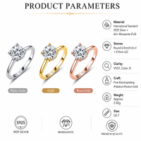 Bague en Moissanite 6A+ VVS1 Couleur D Argent Sterling 925 Ronde 1ct 6.5mm Halo 4 Griffes Cadeau Femme