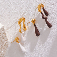 Boucles d'oreilles créatives asymétriques XY 1896 en acier inoxydable, émail blanc et marron, bijoux étanches en métal, cadeau pour femme