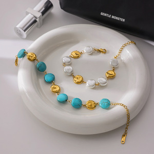 Turquoise Beaded <b>Bracelet</b> Zinc Alloy Round <b>Ball</b> Design Women's Jewelry Fashion Accessory - Product Image 2