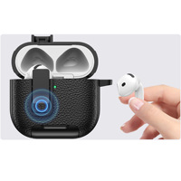 Étui de protection complet en cuir PU de luxe pour casque pour Airpods 4 avec anneau en métal étui pour écouteurs anti-poussière pour Airpods Pro 2