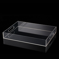 Plateau de service rectangulaire en acrylique transparent avec poignées découpées pour salle de bain, coiffeuse et décoration de table basse