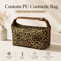 Pochette de maquillage portable légère et pliable à fermeture éclair imprimé léopard, idéale pour les voyages, avec option de logo personnalisé pour marques de beauté OEM