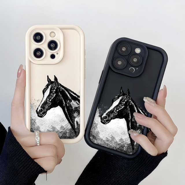 Creative Black and White Horse Phone case for iPhone 16 15 Pro Max 14 13 12 11 XS XR Candy Color Frosted Shockproof Back Cover