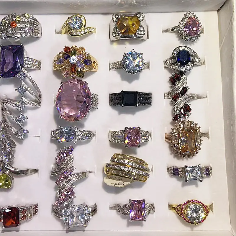 PUSHI best woman fashion ring anillos perhiasan wanita colorful cheapest finger wholesale luxury zircon ring bulk rings