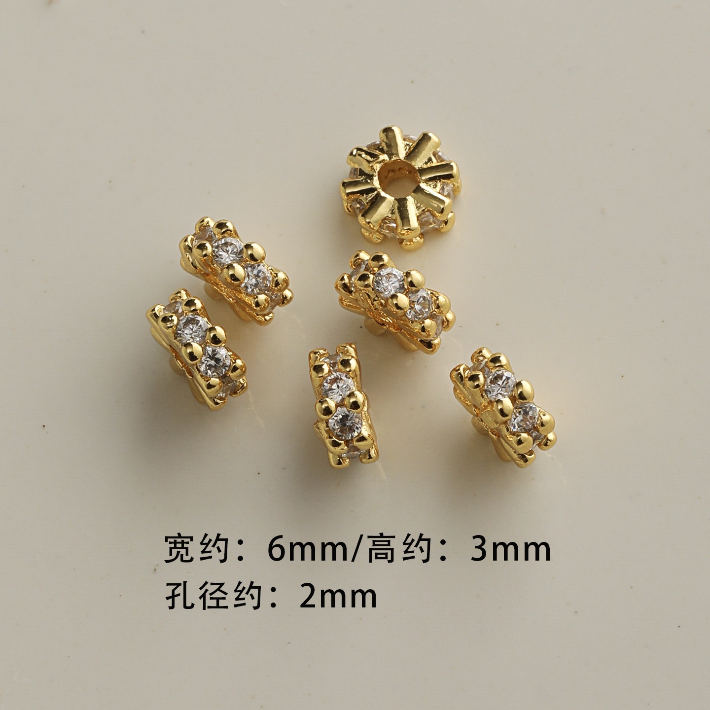 Real gold plated copper rhinestone inlaid spacer bead