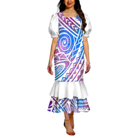 Robe de soirée à queue de poisson Mumu Micronésienne à imprimé polynésien personnalisée de qualité supérieure, robe Mumu extensible pour femmes, col carré, robe bouffante