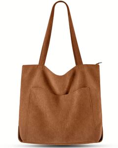 Corduroy Tote Bag Large Casual Shoulder Handbag for Women College Work Everyday - Product Image 1