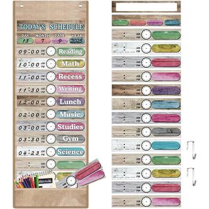 Daily Schedule Pocket Chart 12x2 Inches Reusable Cards Farmhouse Design Classroom Time Management Back To School <b>Decor</b> - Product Image 1