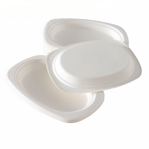 Assiette ovale en bagasse de 9 pouces, biodégradable, compostable, blanche, pour la restauration, vente en gros - Product Image 1