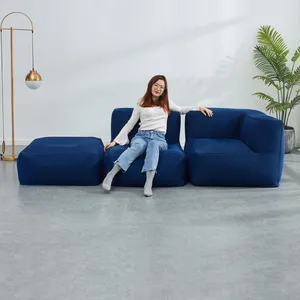 Desain Baru Indoor Outdoor Sandwich Mesh Kain Sofa Bagian Besar Set Ruang Tamu Sofa Bean Bag dengan Isian Kacang