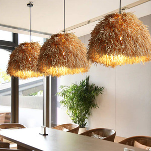 Luminaire suspendu rond en paille tressée, LED E27, pour salon ou maison d'hôtes - Product Image 1