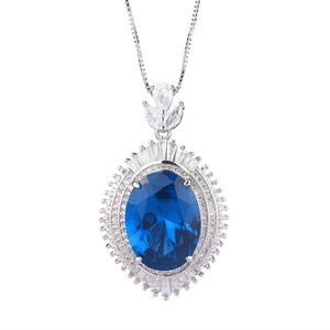 High Quality Eco-friendly Copper 15*20-13*18mm Blue Cubic Zirconia Premium Necklace <b>Ring</b> Jewelry <b>Set</b> for <b>Women</b> - Product Image 2