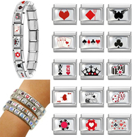 Bracelet à breloques italien motif carte de poker, en acier inoxydable plaqué or 18 carats, bijou modulaire multifonctionnel à assembler soi-même, unisexe