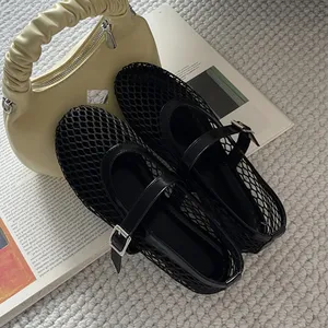 Eilyken Summer Designer Cosy Mesh <strong>Heels</strong> Women Flat Shoes Fashion <strong>Round</strong> <strong>Toe</strong> Buckle Strap Casual Outdoor Dress Mary Jane Sandals - Product Image 5