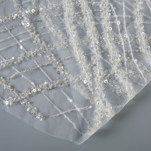 Robe en Dentelle Brodée à Paillettes Robe de Mariée Fabricants de Tissus Vente Chaude Nouveau Carré Perlé Plaid <span class=keywords><strong>Gaze</strong></span> Africaine Durable - Product Image 3