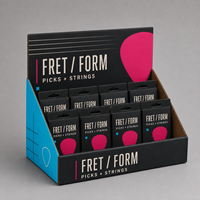 Boîtes de présentation PDQ en carton recyclable écologique avec pelliculage mat pour comptoir, promotion de packs de cordes de guitare et médiators, vente au détail