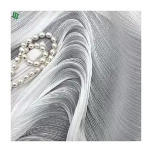 Stock Shiny Crepe Twinking Recycled Polyester Chiffon Sheer Pleated Tulle Voile Fabric Wedding Garment
