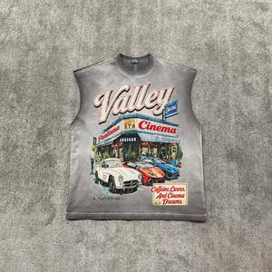T-shirt sans manches en coton surdimensionné pour <span class=keywords><strong>homme</strong></span>, style vintage, imprimé graphique, effet vieilli, motif cinéma Valley, logo personnalisé - Product Image 1