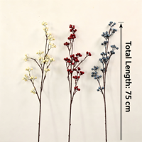 Vente en gros de branche de fruits artificielle de 75 cm en bleu poussiéreux, branche de baies artificielle pour décoration florale vintage, fournisseur chinois