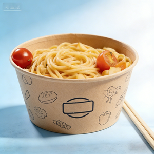 Bol en papier kraft jetable écologique de qualité alimentaire, personnalisable, design rond épais, avec couvercle léger, pour snacks, sushis, <span class=keywords><strong>poke</strong></span>, <span class=keywords><strong>repas</strong></span> - Product Image 3