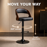 Chaise de bar pivotante à 360 degrés en cuir PU contemporain, réglable en hauteur, en bois courbé, pour bar à domicile et usage hôtelier – Offre Spéciale