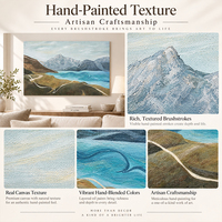 Peinture à l'huile 3D texturée Montagne Lac Ruban Blanc Eau Teal Peinte à la main sur toile Art mural Salon
